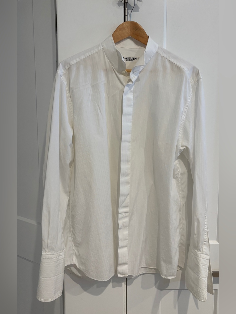 Lanvin Boutique White Pinstripe French Cuff Shirt. Size 17.5 x 44